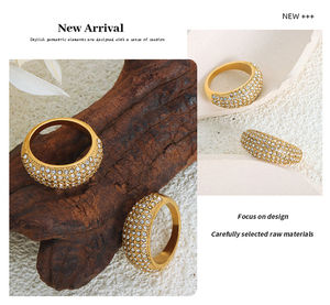 Bijoux fantaisie de haute qualité, classiques, créatifs, géométriques, sertis de zircon, plaqués or 18 carats, en acier inoxydable, anneaux ajustables - Product Image 5