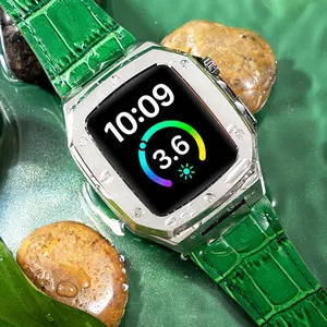 男士手表系列保护器绿色皮革表带44毫米屏幕封面表壳