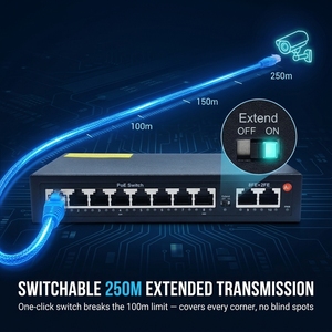 สวิตช์ PoE ความเร็วสูง 10 พอร์ต 8POE+2Uplink 120W พร้อมพาวเวอร์ในตัว IEEE802.3af/at ตัวเครื่องโลหะ รองรับ QoS แบบ Stackable สำหรับ<span class=keywords><strong>กล้อง</strong></span> IP และ <span class=keywords><strong>WiFi</strong></span> AP - Product Image 1