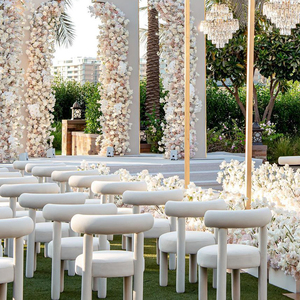 Silla de comedor de Evento de Boda sin brazos con respaldo de tela de terciopelo con piernas cilíndricas crema simple nórdicas modernas - Product Image 4