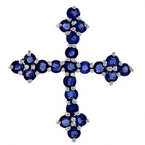 Blue Sapphire Round Cut <b>Cross</b> <b>Pendant</b> in 925 <b>Sterling</b> <b>Silver</b> Rhodium Plated Claw Set Classic Religious Charm Unisex Jewelry - Product Image 4