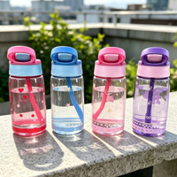 Bouteille d'eau scolaire en plastique PC de 500 ml avec couvercle à paille, en stock, pour les boissons des enfants, imprimée avec des dessins animés mignons, haute qualité