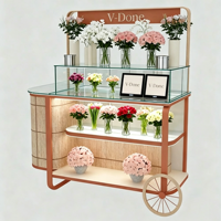 Stand de présentation mobile personnalisé pour fleurs avec étagères en verre et éclairage LED pour kiosque de fleuriste