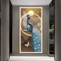 Décoration de maison LED image de luxe verre trempé tentures murales impression Animal cristal porcelaine paon diamants peinture Art mural