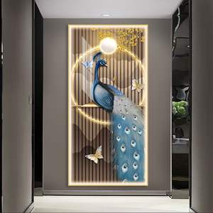 Decoración del hogar LED imagen <span class=keywords><strong>de</strong></span> lujo <span class=keywords><strong>de</strong></span> vidrio templado colgantes <span class=keywords><strong>de</strong></span> pared impresión Animal cristal porcelana Pavo Real <span class=keywords><strong>diamantes</strong></span> pintura arte <span class=keywords><strong>de</strong></span> pared - Product Image 3
