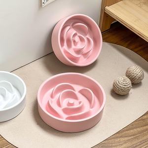 Criativo Matte Petal Anti-Choke Slow Feeder Bowl Eco-Friendly Cerâmica Anti-Spill Cat and Dog Food Bowl com Padrão Sólido - Product Image 4