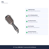 Brosse coiffante à air chaud 1000W avec moteur DC, 3 vitesses, fonction air froid, ionique, volumisante, brosse ronde, cordon rotatif à 360°, protection contre la surchauffe