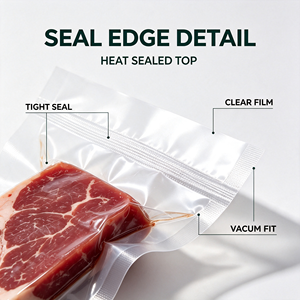Sac sous vide de qualité alimentaire, pochette à trois soudures latérales en LDPE, sac d'emballage thermosoudable pour la conservation de la viande, du jambon, des sushis et des aliments - Product Image 3
