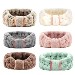 Bandeaux en <span class=keywords><strong>microfibre</strong></span> style européen et américain avec logo personnalisé, boucle unique pour femmes - Spa, soins de la peau, maquillage, tissu éponge élastique - Product Image 2