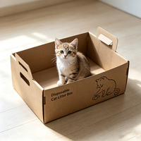 Bac à litière pour chat en carton kraft personnalisé, jetable, imperméable, pliable, portable, avec poignées, impression UV