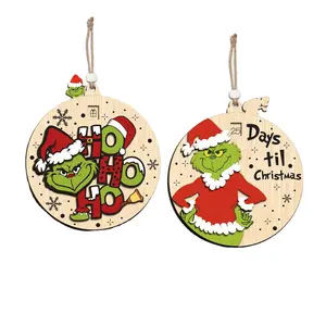 Wooden Grinch Calendar Pendants Christmas Decorations Wall Signs Hanging Ornaments 2024 Countdown Advent Calendars Wood Crafts