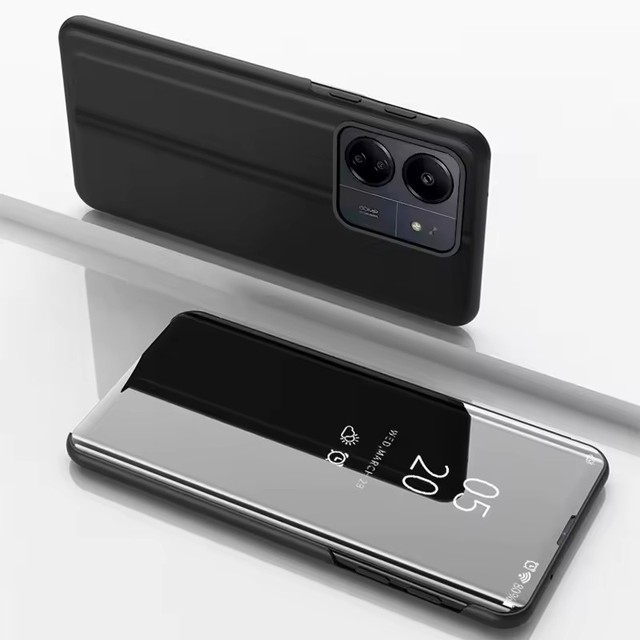 Luxury Smart Mirror Flip Phone Case for Xiaomi Redmi 13C Note 12 13Pro Note12S Electroplated Holster Back Cover