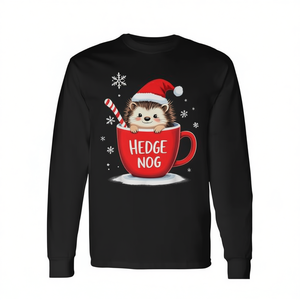 T-shirt à manches longues de Noël Hedge Nog avec un adorable hérisson Père Noël - Product Image 2