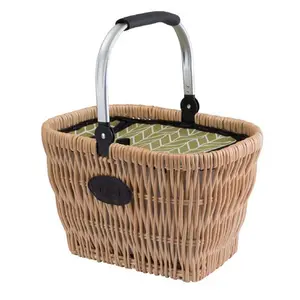 beach wicker rattan willow insulated wooden lid wood cover picnic basket with foldable picnic wine table