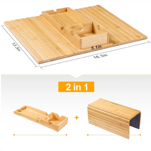 Plateau de <span class=keywords><strong>canapé</strong></span> <span class=keywords><strong>portable</strong></span>, table d'accoudoir, plateau de <span class=keywords><strong>canapé</strong></span> anti-chute, porte-gobelet en bambou naturel pour télécommande, collations, boissons - Product Image 2