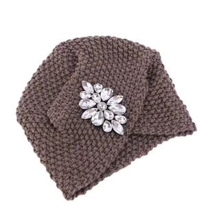 Mujeres invierno cálido de punto Retro acrílico sombrero Hijab tapa con diamantes - Product Image 4