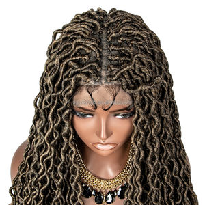 Pelucas de Encaje Sintético WB11 de 34 Pulgadas de <span class=keywords><strong>Largo</strong></span>, Pelucas con Frente de Encaje de 9x6 Pulgadas con Cabello de Bebé, Trenzas de Estilo Gitano en Degradado Marrón para Mujeres - Product Image 3