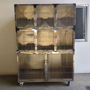 獣医用ステンレス製犬用ケージ（クリニック、小動物、鳥類用）シンプルスタイル、ソリッドパターン、鉄製、金属製、器具付き - Product Image 1