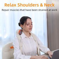 Masseur sans fil pour le cou et le dos, châle de massage portable avec thérapie thermique, 3 modes, télécommande sans fil, physiothérapie infrarouge, autonomie de 90 minutes