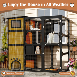 Villa <span class=keywords><strong>pour</strong></span> <span class=keywords><strong>chat</strong></span> résistante aux intempéries, <span class=keywords><strong>balcon</strong></span> de jardin, plateforme de saut spéciale à plusieurs niveaux avec cabine chaude, clôture <span class=keywords><strong>pour</strong></span> animaux de compagnie - Product Image 4