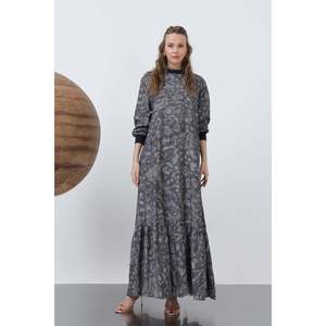 Puane Women's Casual Ribbed Collar Patterned Midi <b>Dress</b> with Comfortable Fit and Lightweight Fabric for Everyday Style, Navy - Product Image 1