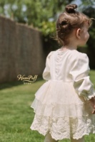 Robe en mousseline de soie à manches bouffantes en dentelle pour bébé, respirante, coupe trapèze, broderie vintage, jupe à volants, tenue de princesse pour fillettes, nourrisson