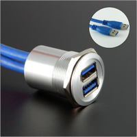 Conector USB 3.0 Doble Tipo-A Hembra a Macho de 60cm para Montaje en Panel, Directo de Fábrica, Carcasa Metálica Plateada Impermeable, USB-13