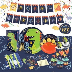 Juego de Platos Desechables de Papel para Fiesta de Cumpleaños de Dinosaurios, Vajilla de Papel con Lindos Dinosaurios Verdes, Artículos para Fiestas - Product Image 1