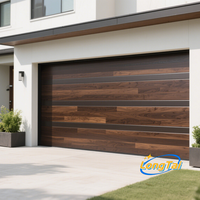 LONG TAI Porte de garage en alliage d'aluminium, Faux cèdre-16x7ft Double, isolée, grain de bois Mimic