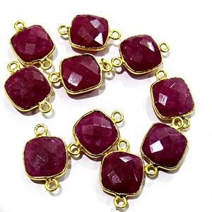 Dyed Ruby Cushion Shape Square 10mm Briolette Connectors Double Loop Bezel Jewelry Making Connectors Charms - Product Image 1