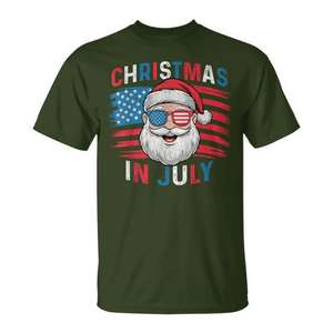 Camiseta con estampado de gafas de sol y bandera de Estados Unidos de Santa Claus en julio - Product Image 1