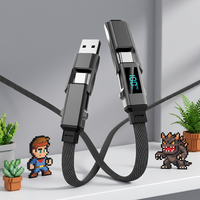 Câble USB 4-en-1 60W avec affichage LED, cordon plat tressé en alliage de zinc, multiprise pour cadeaux d'entreprise en gros