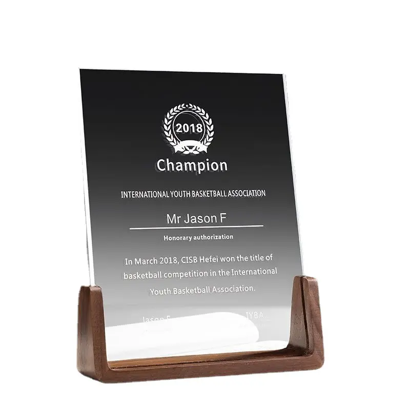 Bloc Souvenir personnalisé fabricant de Piano musical 3D bouclier en verre et bois trophée en Plaque d'or avec Base en bois