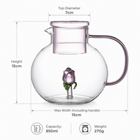 Théière en verre borosilicate de 850 ml avec rose 3D intégrée, élégante carafe à thé transparente, pichet à jus au design unique