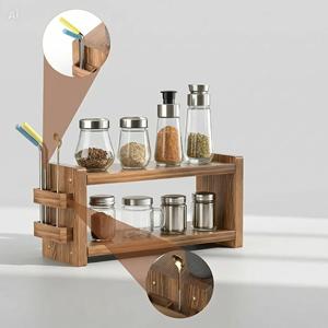 Organizador <span class=keywords><strong>de</strong></span> Café y Matcha <span class=keywords><strong>de</strong></span> <span class=keywords><strong>Madera</strong></span> Estilo Rústico, Estante <span class=keywords><strong>de</strong></span> 2 Niveles para Encimera, Almacenamiento <span class=keywords><strong>de</strong></span> Cocina - Product Image 5