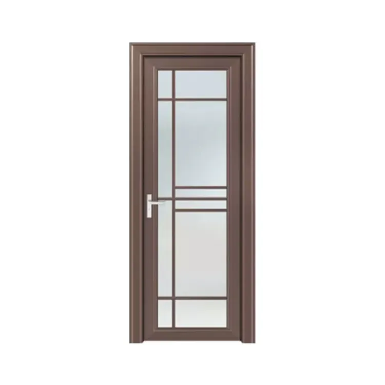 Minimalist डिजाइन एल्यूमिनियम फ्रेम लकड़ी अनाज स्विंग दरवाजा बाथरूम कमरे स्विंग कांच दरवाजा