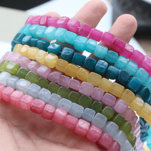 Jiny [Verano] Accesorios <span class=keywords><strong>de</strong></span> cuentas sueltas cuadradas geométricas <span class=keywords><strong>de</strong></span> color <span class=keywords><strong>jade</strong></span> blanco, pulsera retro etérea hecha <span class=keywords><strong>de</strong></span> material <span class=keywords><strong>de</strong></span> cristal - Product Image 1