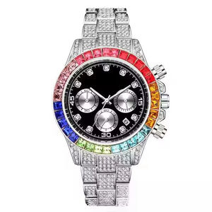 ベストセラー ラグジュアリー ダイヤモンド 合金製腕時計 ブリングエフェクト付きラウンドダイヤル 45mm メンズ・レディース用クォーツウォッチ ステンレススチールバンド - Product Image 6