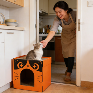 Cuccia per Gatti a 2 Livelli in Cartone Ondulato, Vendita Diretta dalla Fabbrica, Personalizzabile con Barriera Rialzata e Zona Tiragraffi Intorno - Product Image 1