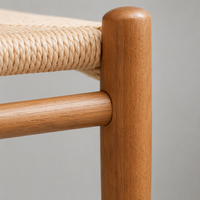 Chaise de salle à manger moderne en bois avec dossier à tiges et assise tressée sans accoudoirs pour cuisine et café