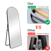Miroir sur pied avec cadre en alliage d'aluminium incassable, forme arquée, source lumineuse LED intégrée, pour décoration intérieure, couleur or et noir