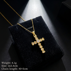 Collar de Moda Cristiano con Colgante de Cruz en Cadena O de Acero Inoxidable Chapado en Oro de 18K con Circonitas Cúbicas Coloridas <span class=keywords><strong>para</strong></span> Mujer - Product Image 6