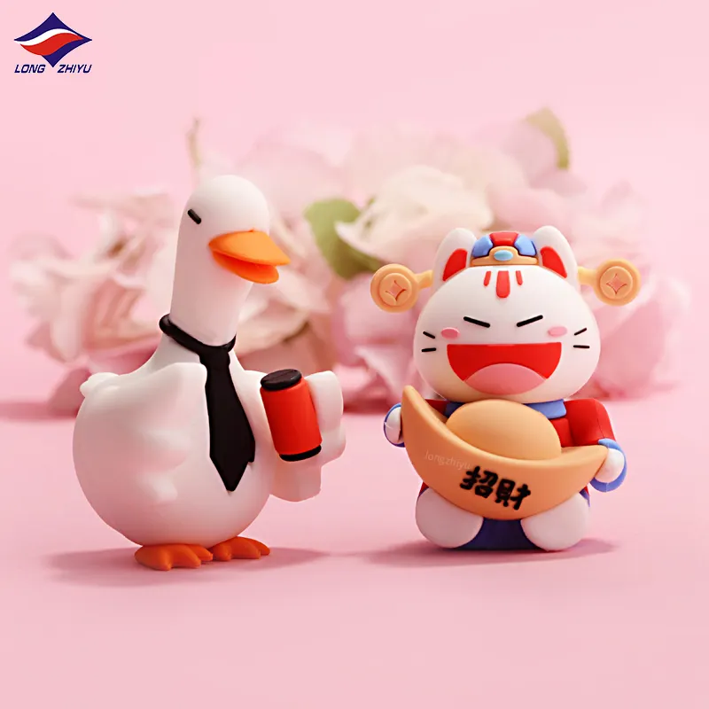 Longzhiyu 17 Years Factory Cute Lucky Cat 3D PVC Figurine Toys Custom Cartoon Animal Rubber Figure for Decorations