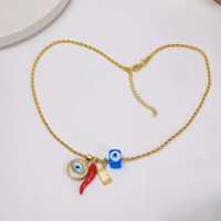 Nouveauté : Collier tendance en cuivre plaqué or avec pendentif zircon étincelant en forme de piment et de mauvais œil, cadeau pour femme