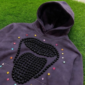 Sweat à capuche unisexe personnalisé de haute qualité 100 % coton avec rivets colorés, strass, effet délavé à l'acide, imprimé DTG, pour hommes - Product Image 2
