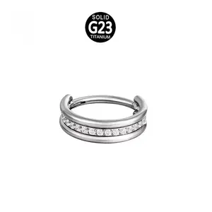 F136 G23 Titanium 3 lapisan zirkon cincin hidung berengsel tengah perhiasan tubuh tindik Tragus tulang rawan telinga