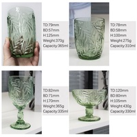 LANGXU Coffret de 4 verres à vin en cristal vert, forme feuille vintage, à pied, à nervures, pour mariage