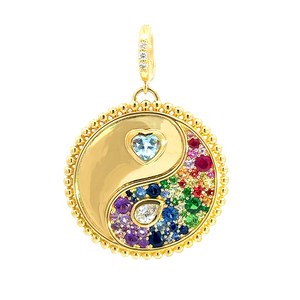 Gemnel Gemstone <strong>Gemini</strong> Pendant Yin-Yang Inspired Heart Pear Shaped Gems Rainbow Elegant Colorful <strong>Necklace</strong> - Product Image 1