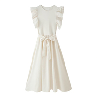 Vêtements d'été pour femmes 2025 New Fashion Belt Layered Dress Retro Casual Sleeveless Round Neck Elegant Ladies Dress