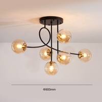 Best-seller Boule de verre en fer à 6 têtes Bar Restaurant Lustre moderne Éclairage intérieur Salon Suspension à led